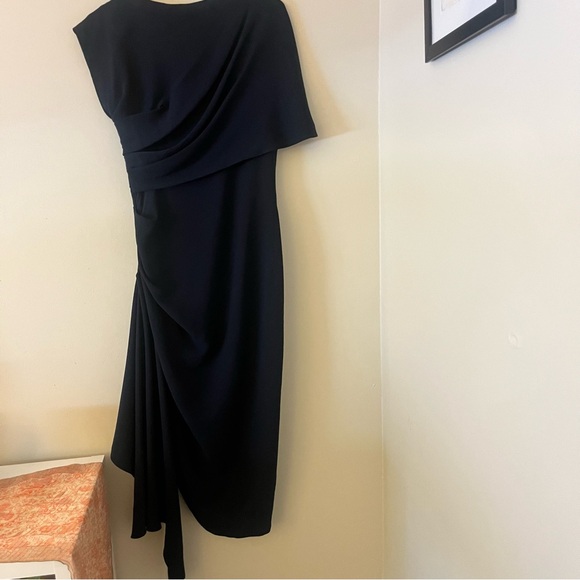 Oscar de la Renta Navy Draped Silk Asymmetrical Navy Dress 6 NWT - Picture 10 of 17
